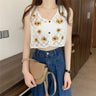 WOVENLISSE Floral Embroidery Camisole — French-Style Button Crop Top