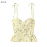 WOVENLISSE Floral Corset Cami Top — Y2K Ruffle Hem Bustier Style