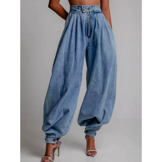 Vintage Washed Knickerbockers Jeans for Women 2026 Fashion Cotton High Waist Zipper Button Pockets Pants Woman Clothing 181987