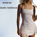 WOVENLISSE Lace Pleated Tennis Dress — Backless Athletic Style With Built-In Shorts