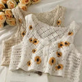 WOVENLISSE Floral Embroidery Camisole — French-Style Button Crop Top