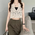 WOVENLISSE Floral Embroidery Camisole — French-Style Button Crop Top
