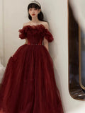 WOVENLISSE Ball Gown Evening Dress — Off-Shoulder Floral Prom Style