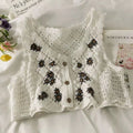 WOVENLISSE Floral Embroidery Camisole — French-Style Button Crop Top