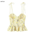 WOVENLISSE Floral Corset Cami Top — Y2K Ruffle Hem Bustier Style