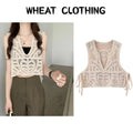 WOVENLISSE Floral Embroidery Camisole — French-Style Button Crop Top