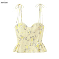 WOVENLISSE Floral Corset Cami Top — Y2K Ruffle Hem Bustier Style